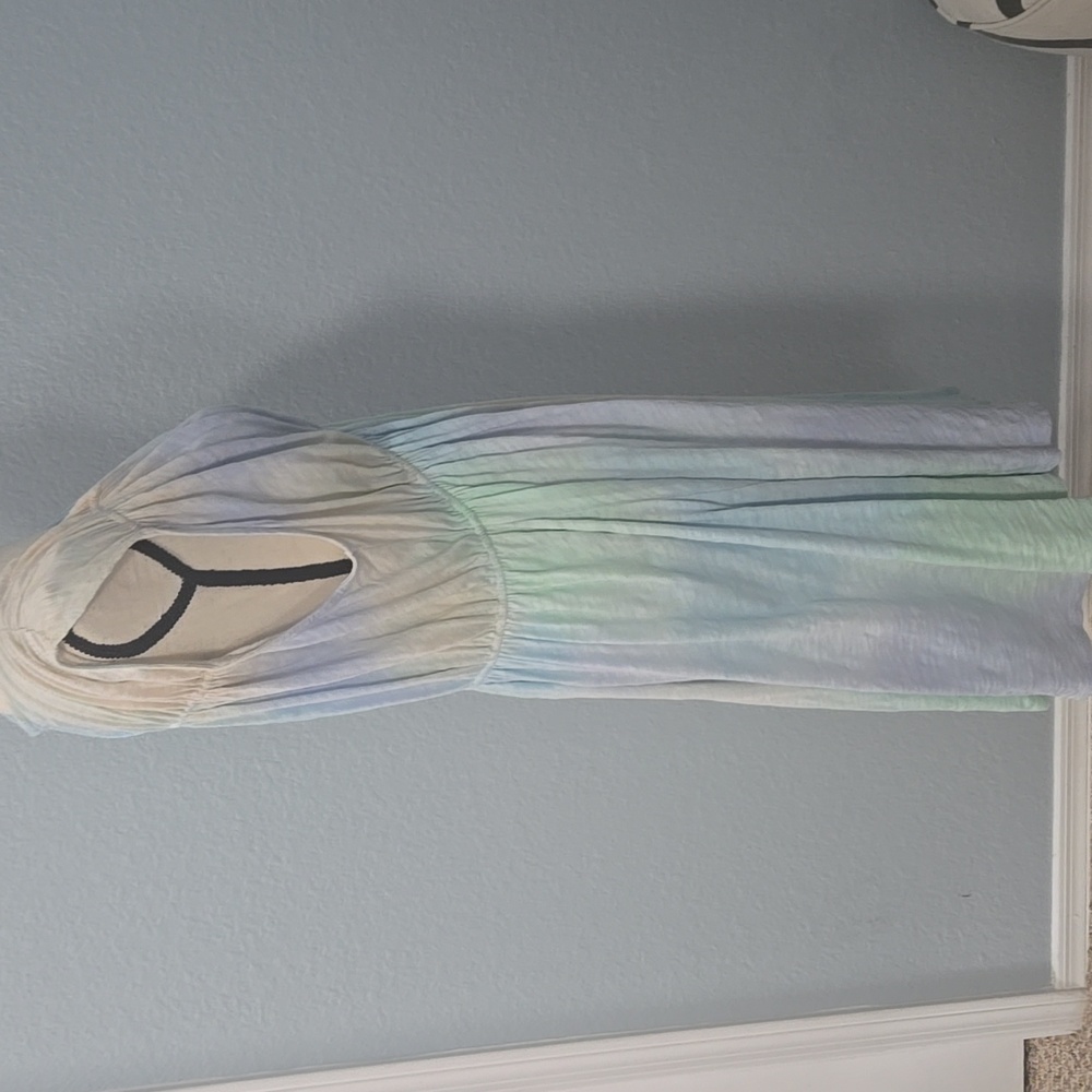 ATM Anthony Thomas Melillo Tie Dye 100% Cotton Blue Flounce Dress Sz Large - Picture 6 of 10